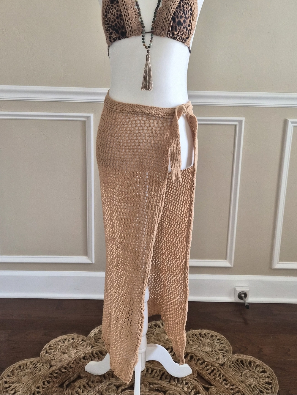 L*space Crochet Wrap Maxi Skirt in Tan